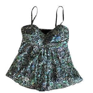 A Shore Fit Floral Ruched Tankini Top Womens Size 14 Black Multicolor Flowy Swim